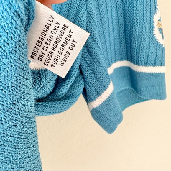 St John Sport Light Blue Mock Neck Ribbed Short Sleeve Sweater - Picture 6 of 8